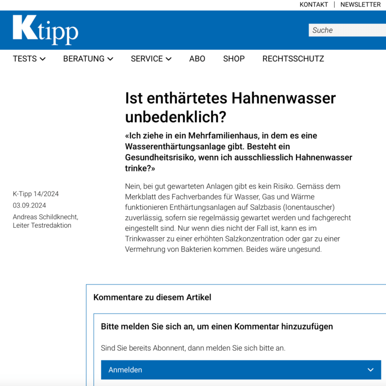 Avis d'experts sur les adoucisseurs d'eau Ce qu'en disent K-Tipp, HEV et consorts